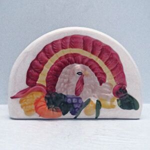Handmade Ceramic Napkin Holder With Turkey and Pumpkin For Thanksgiving Decor